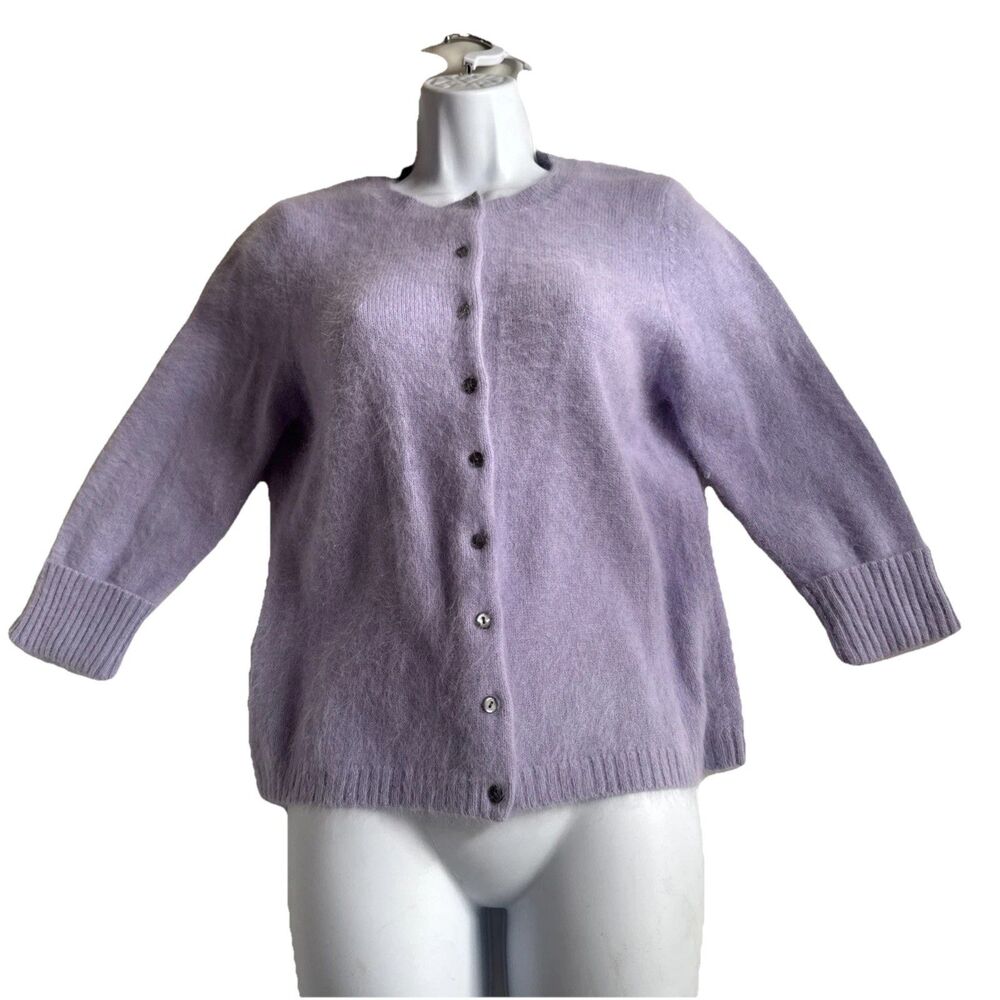 APOSTROPHE Sweater Womens PM Brushed Angora Blend Button Up Cardigan Lilac VTG